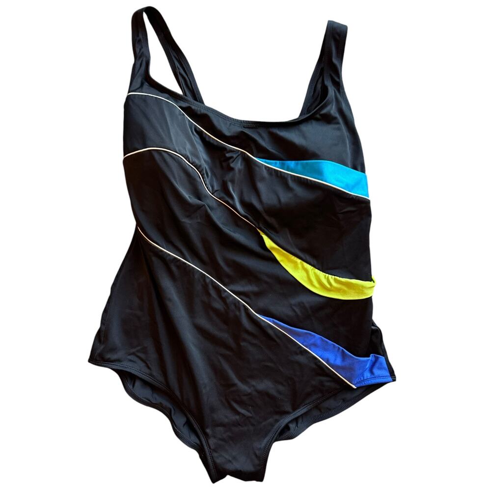 Longitude Inches Away One Piece Swimsuit Black Colorblock 22W Plus Size